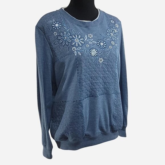 Alfred Dunner Floral Crew Neck Sweatshirt | Blue | Small | Vintage - Picture 1 of 5